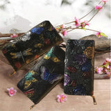 Women Long Wallet 3D Embossing Rose Dragonfly Butterfly Clutch Zipper Hangbags