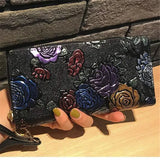 Women Long Wallet 3D Embossing Rose Dragonfly Butterfly Clutch Zipper Hangbags