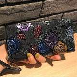 Women Long Wallet Leather 3D Embossing Clutch Bag Large Zipper Hangbags