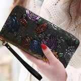Women Long Wallet Leather 3D Embossing Clutch Bag Large Zipper Hangbags