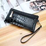 Women Long Leather Double Zipper Wallet Clutch Bag Red Purse Crocodile Purses