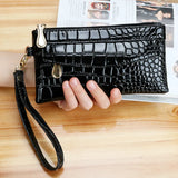 Women Long Leather Double Zipper Wallet Clutch Bag Red Purse Crocodile Purses