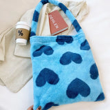 Heart Pattern Plush Shoulder Bags Soft Handbags Winter Fluffy Totes