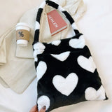 Heart Pattern Plush Shoulder Bags Soft Handbags Winter Fluffy Totes