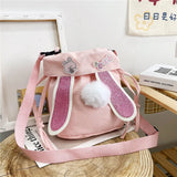 Cute Rabbit Ear Canvas Bag Japanese Style Bucket Bag for Girls