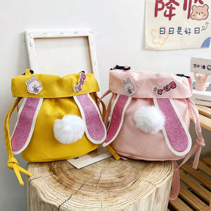 Cute Rabbit Ear Canvas Bag Japanese Style Bucket Bag for Girls