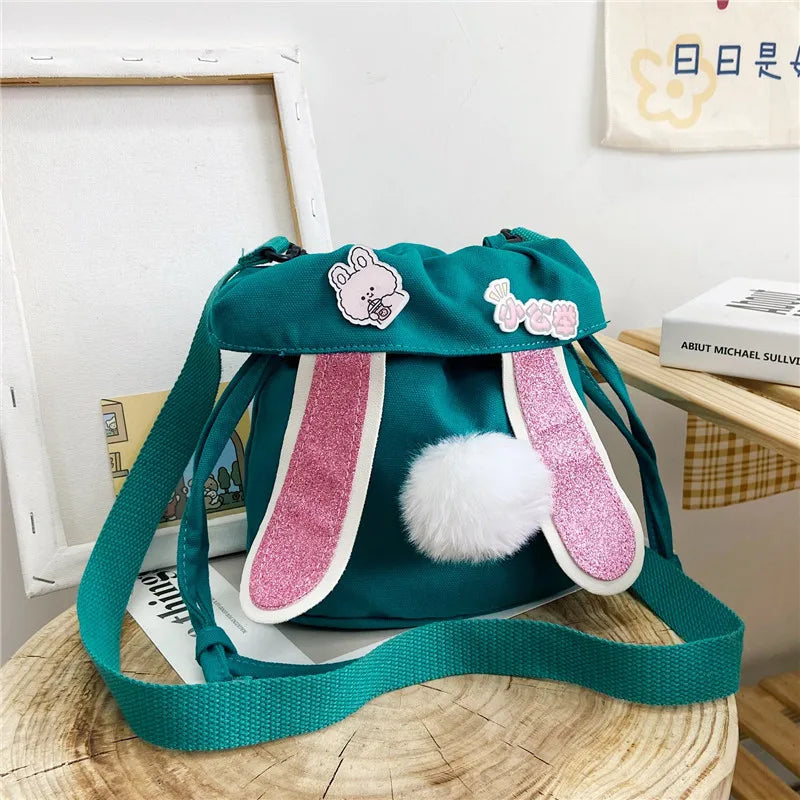 Cute Rabbit Ear Canvas Bag Japanese Style Bucket Bag for Girls