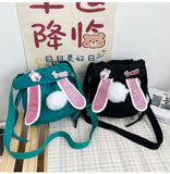 Cute Rabbit Ear Canvas Bag Japanese Style Bucket Bag for Girls