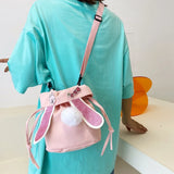 Cute Rabbit Ear Canvas Bag Japanese Style Bucket Bag for Girls
