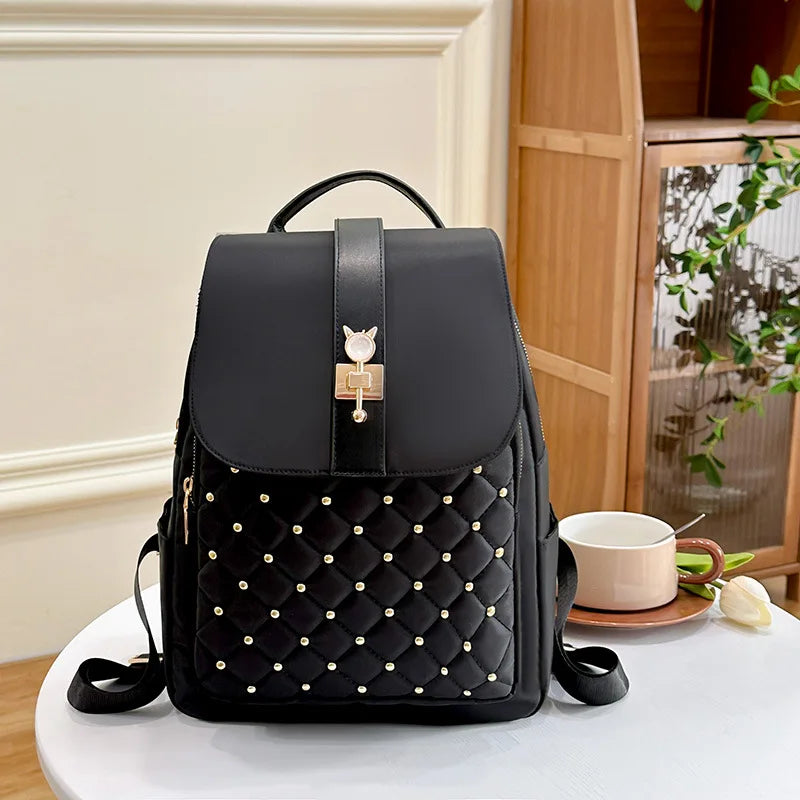 Embroidered Rivet Backpack Sweet College Style School Bag