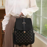 Embroidered Rivet Backpack Sweet College Style School Bag