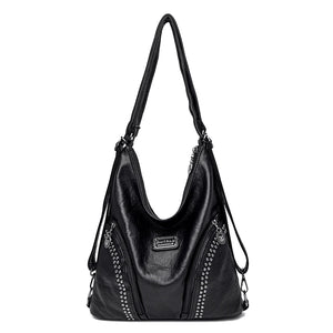 Soft Leather Rivet Shoulder Bag Multifunction Backpack Large Capacity