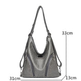 Soft Leather Rivet Shoulder Bag Multifunction Backpack Large Capacity