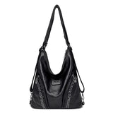 Soft Leather Rivet Shoulder Bag Multifunction Backpack Large Capacity