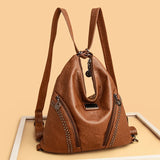 Soft Leather Rivet Shoulder Bag Multifunction Backpack Large Capacity