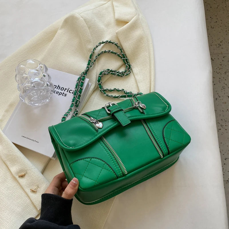 Green Leather Chain Women Handbag Shoulder Bag Messenger Bags Briefcase