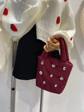 Women Shoulder Bags Diamond Puff Down Feather Bucket Handbag