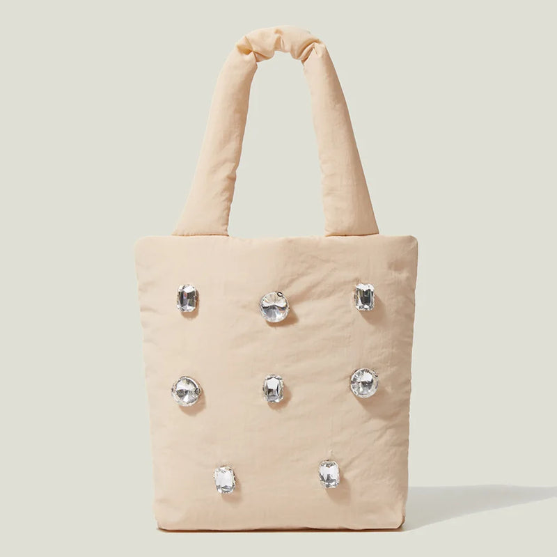 Women Shoulder Bags Diamond Puff Down Feather Bucket Handbag