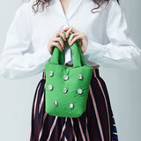 Women Shoulder Bags Diamond Puff Down Feather Bucket Handbag