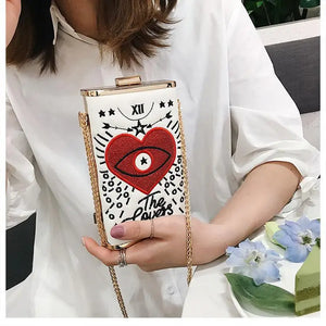 Embroidered Eyes Love Chain Messenger Evening Party Bag