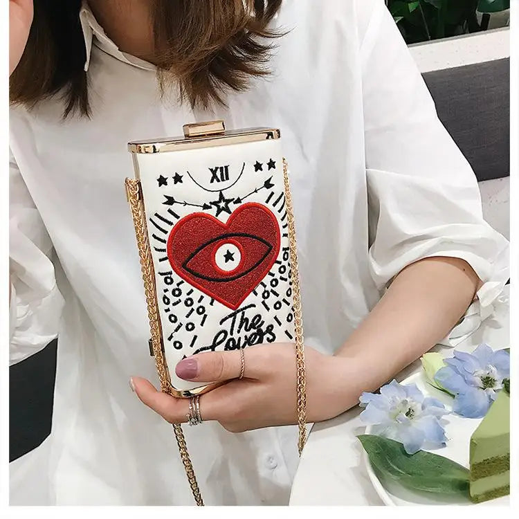 Embroidered Eyes Love Chain Messenger Evening Party Bag