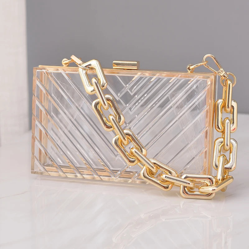 Clear Acrylic Evening Clutch Crossbody Shoulder Bag for Women
