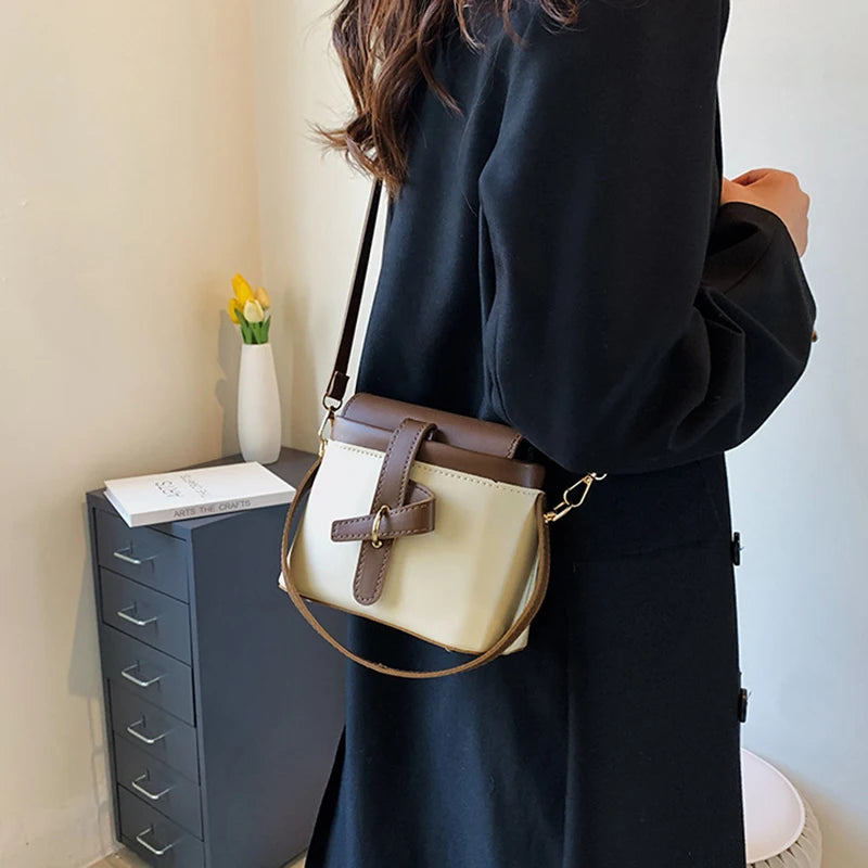 Vintage Design Women Leather Crossbody Bucket Bag