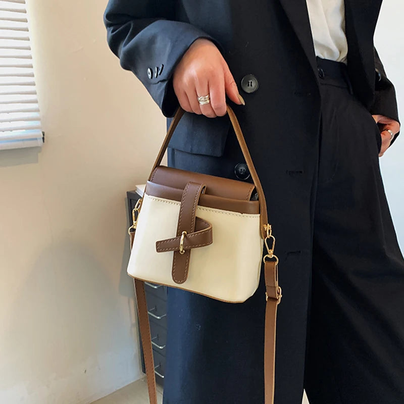 Vintage Design Women Leather Crossbody Bucket Bag