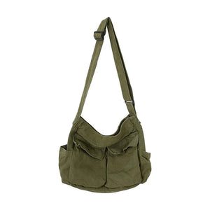 Canvas Messenger Bag Large Hobo Bag with Multiple Pockets Crossbody Shoulder Bag