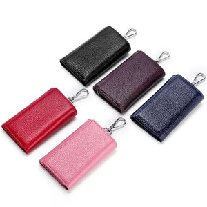 Leather Key Wallets 6 Ring Buckle Key Case Housekeeper Holder