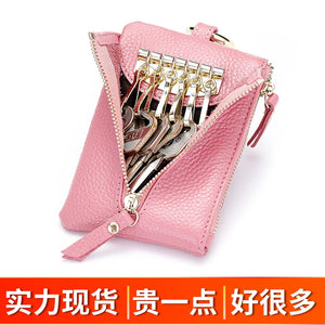 Mini Cow Leather Zipper Coin Purse Multifunction Keys Wallet
