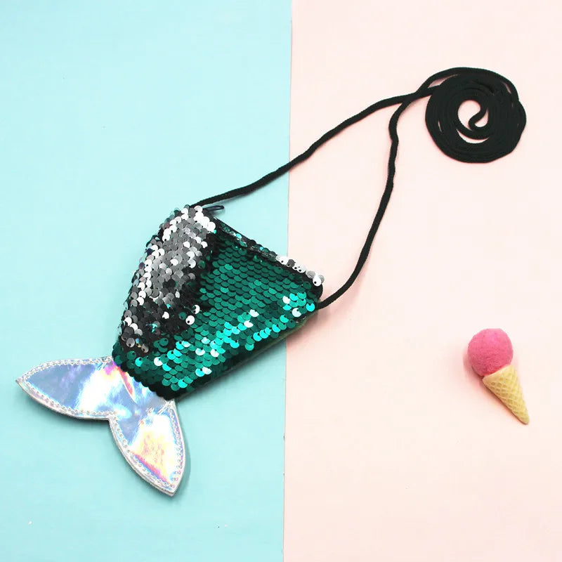 Mermaid Tail Sequins Coin Purse Girls Crossbody Bags Sling Money Change