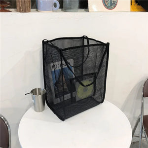 Women Mesh Handbag Ladies Foldable Shopping Shoulder Bags Reusable Beach Bag