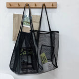 Women Mesh Shoulder Purse Large Capacity Beach Tote Bag for Summer Seaside Trip