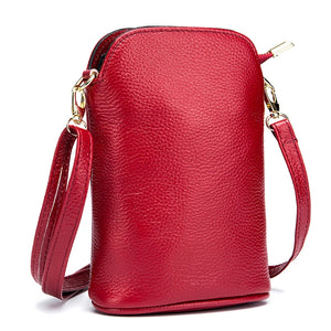 Soft Cow Leather Women Messenger Bag Zipper Crossbody Phone Holder