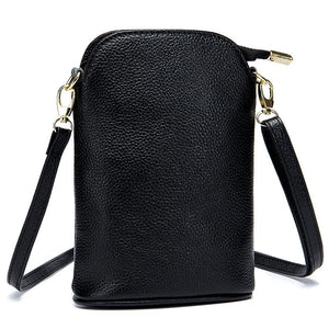 Soft Cow Leather Women's Messenger Bag Zipper Crossbody Phone Holder
