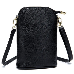 Soft Cow Leather Women Messenger Bag Zipper Crossbody Phone Holder
