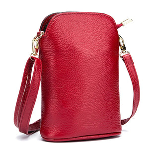Soft Cow Leather Women's Messenger Bag Zipper Crossbody Phone Holder