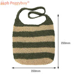 Women Messenger Bag Straw Weave Casual Travel Tote Hollow Striped Large Capacity
