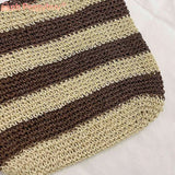 Women Messenger Bag Straw Weave Casual Travel Tote Hollow Striped Large Capacity