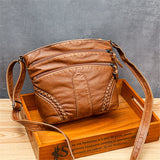 Retro Leather Messenger Bag for Women Small Crossbody Shoulder Purse