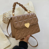 Women Messenger Bag Pleated Heart Hasp Top-handle Bag Casual PU Leather