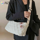 Quilted Shoulder Messenger Bag with Bear Pendant for Women