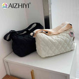 Quilted Shoulder Messenger Bag with Bear Pendant for Women