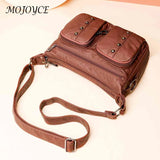 Women Messenger Bag Soft Leather Tote Multi-pocket Adjustable Strap