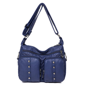Women Messenger Bag Soft PU Leather Underarm Bag Multi-pocket