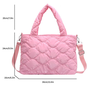 Winter Quilted Women Messenger Bag Nylon Top-handle Tote