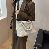 Winter Quilted Women Messenger Bag Nylon Top-handle Tote