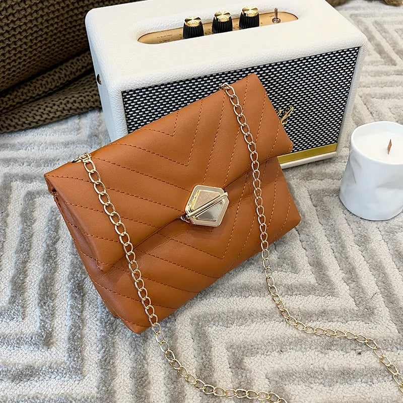 Women Messenger Bag Lingge Embroidery Shoulder Bag Chain Crossbody Bags