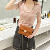 Women Messenger Bag Lingge Embroidery Shoulder Bag Chain Crossbody Bags